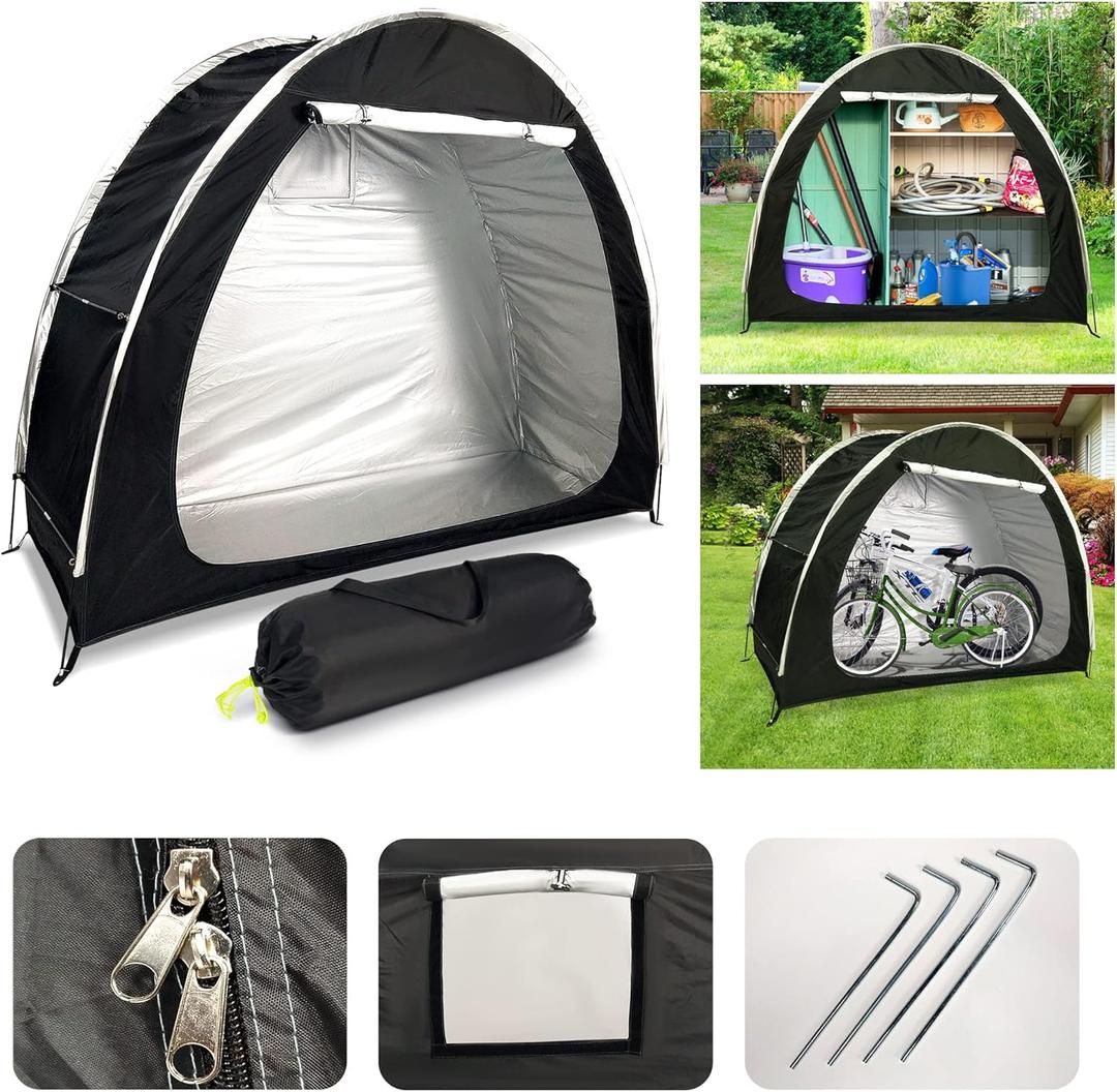 Bike Cover Storage Heavy Duty Storage Tent Outdoor Portable Bicycle Tent PU4000 Waterproof Cloth Durable 210D Oxford Fabric,Protect Against Wind, Rain, Snow, Dust W/Travel Bag (Black)
