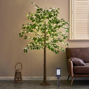 Hairui Artificial Ficus Silk Tree Lights 6FT 264 LED Fairy Lights, Faux Plant Tree with Lights for Home Room Spring Summer Christmas Decoration Indoor