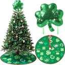 Civaner 2 Pcs St. Patrick's Day Topper for Tree Decorations Irish Shamrock Tree Skirt and St Patrick Ornament Treetop Clover Double Sided Print Mat for Home Decor Holiday Party