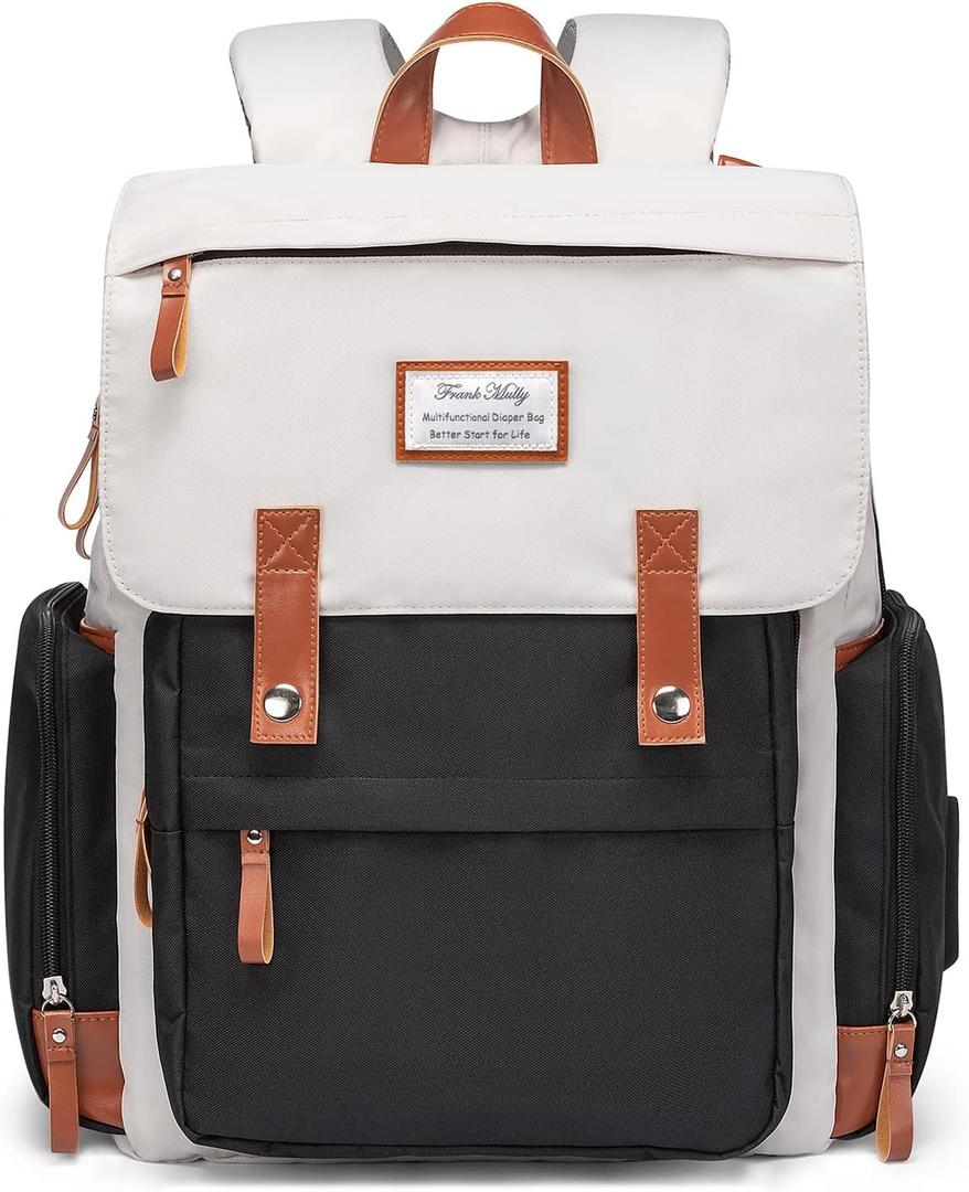Frank Mully Diaper Bag Backpack Large Multifunction Travel Baby Bag for Mom Dad Black White