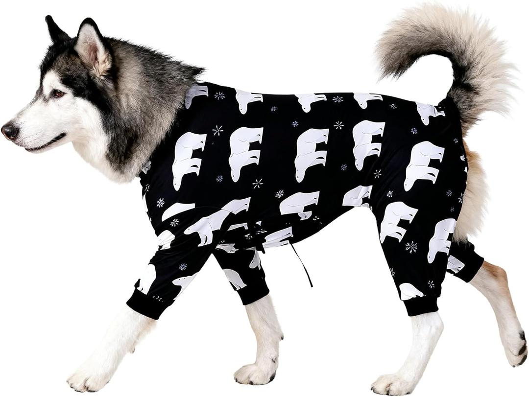 LovinPet Pitbull Clothes for Dogs Stretch Cotton Pet Shirts with Animal Print, Full Coverage Dog Clothing Perfect to Prevent Licking Wounds After Surgery for Dogs, Black XL