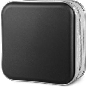 CD Case, 40 Capacity CD/DVD Case Holders Wallet Hard Plastic DVD Disc Cases Storage Binder for Car Home Office Travel (Black)