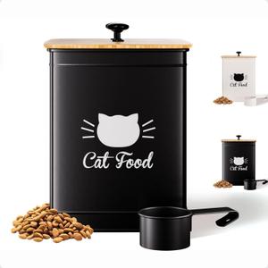 Cat Food Storage Container with Scoop - 5-7 lb (25 Cup) Capacity Metal Cat Food Container with Airtight Bamboo Lid and Metal Scoop - Airtight Pet Food Storage Containers 5 lb - 7 lb Kibble Container (Black) Cat Food Storage Container with Scoop - 5-7 lb (25 Cup) Capacity Metal Cat Food Container with Airtight Bamboo Lid and Metal Scoop - Airtight Pet Food Storage Containers 5 lb - 7 lb Kibble Container (Black)
