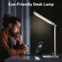 UK Plug Adapter Desk Lamp for 9 Level Brightness Touch Control & 5 Lighting Modes, 14W 900LM Dimmable Eye-Caring Reading LED Desk Light with USB Charging Port, Dimmable Home Office Desk Light