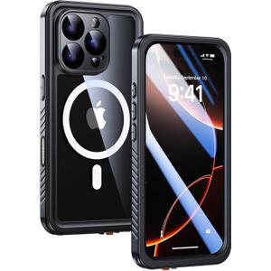 Lanhiem Magnetic for iPhone 16 Pro Max Waterproof Case, Dustproof Shockproof Case Built-in Screen & Camera Protection [Compatible with MagSafe], Full Body Heavy Duty Phone Cover 6.9" (Black/Clear)