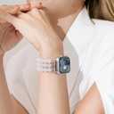 MOFREE Beaded Bracelet Compatible for Apple Watch Band 38mm 40mm 41mm Women, Fashion Handmade Crystal Beads Elastic Stretchy Charms Strap for iWatch Band Series SE 9 8 7 6 5 4 3 2 1 (White)