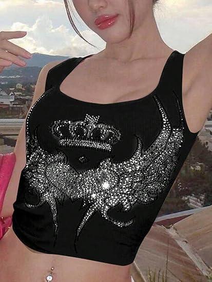 SOLY HUX Women's Y2k Tank Tops Graphic Rib Knit Scoop Neck Sleeveless Crop Top, Small 