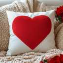 GEEORY Valentine's Day Pillow Cover 18x18 Inch, 3D Red Plush Heart Decor  Soft Romantic Sofa/Bed Cushion Case