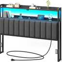 Rolanstar Headboard for Queen Size Bed with Storage, 60,000 DIY Color of LED Light, Head Board with USB & Type C Port, Height Adjustable, Black Upholstered Cabeceras de Cama Comfortable Modern, Linen