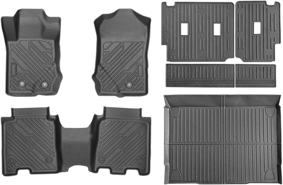 All-Weather Floor Mats for Ford Bronco 4-Door 2021-2025 Custom Fit TPE Floor Liners Full Set (1st & 2nd Row Cargo Liner Backrest Protectors) Heavy-Duty Black Accessories Not for Bronco Sport/2-Door