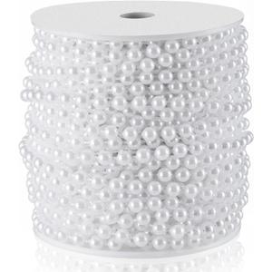 Craft String Pearls 6MM Pearl Bead, 66 Feet White Faux Pearl Garland Spool Roll Strand Wedding Party Decoration, Christmas Tree Decorations (0.24 in 66 ft)