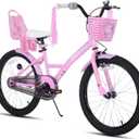 KEANO Zinnia 20 Inch Kids Bike for Girls Ages 7-10 Years, 20 Inch Girls' Bikes with Kickstand, Streamers, Basket and Doll Seat, Children Bicycles Pink