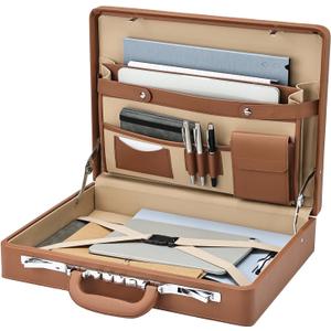 Briefcases for Men, Carrying Case Document Professional Leather Briefcase with Lock, Business Brief Case for 16 Inch Laptop Documents, Durable Executive Attache Case for Work Office Travel, Brown