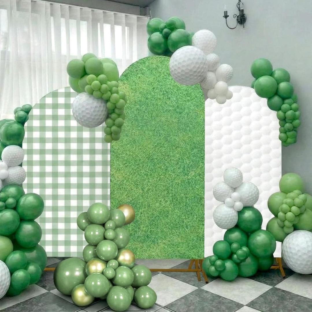 Moukeren 3 Pcs Golf Arch Backdrop Cover Golf Party Decorations Sports Theme Birthday Arch Cover 4ft, 5ft, 6ft Spandex Fitted Photo Props Backdrop for Birthday Party Decoration