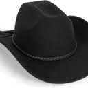 Vintage Western Cowboy Hat for Men Women - Wide Brim Cowgirl Fedora Hats with Braided Rope Band M