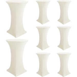 Cocktail Table Covers-Spandex Round High Top Table Cloths 8 Pack 32x43 Inch-Cream Stretch Fitted Bar Tall Tablecloth for Pub Bistro Highboy Party Event Banquet Height Folding Satnding Tables
