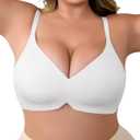 Plus Size V-Neck Wireless Bras for Women Seamless Everyday Bras U-Back Design W-Shaped Jelly Support Barlette 4XL White (White, XXXL)