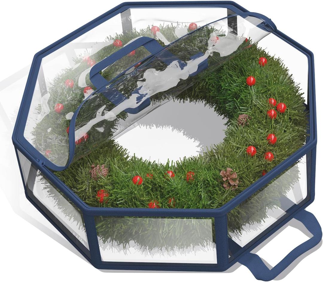 Hearth & Harbor Wreath Storage Container - Clear Christmas Wreath Storage Bag, Dual Zipper and Handles - 30" Premium Wreath Storage Organizer Box