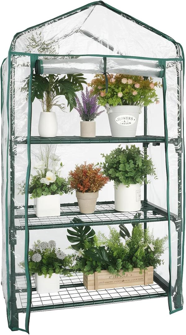 Mini Greenhouse for Indoor Outdoor, Small Plants Green House with 3 Tier Shelves, Portable Plastic Greenhouses with Transparent PVC Cover for Garden Backyard Patio Balcony Porch