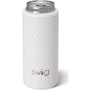 Swig Life Skinny Can Cooler, 12oz Insulated Slim Can Holder, Stainless Steel Cooler, Covers for Tall Beer Bottles, Beach Accessories for Women (Golf Ball)