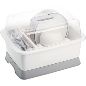Lyellfe Plastic Dish Drying Rack, Bottle Dryer Holder with Cover Lid and Removable Drainboard, White Utensil and Cup Holder for Kitchen Counter, Dish Dryer Shelf, Medium Size