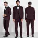Hihawk Mens 3 Piece Tuxedo Set with Bow Tie, One Button Shawl Lapel Jacket Vest Pants, Slim Fit Suit Party Wedding Prom Tux (Red, S)