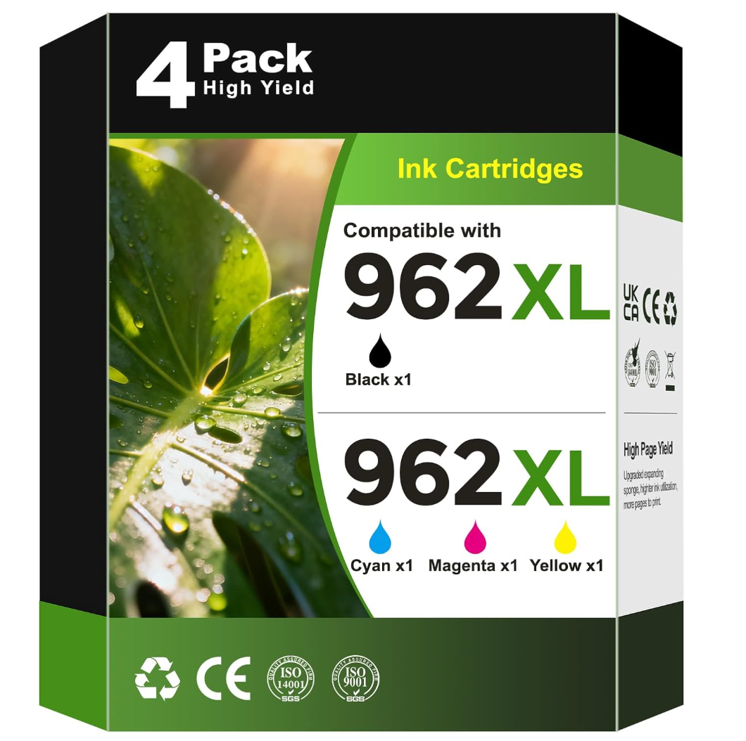 962XL Ink Cartridge 962 XL 9015e Ink Remanufactured for HP 962XL Ink Cartridges Combo Pack Works for HP Office Jet Pro 9015e 9010 9025e 9025 9015 9018e 9020 for HP Ink 962 (Black Cyan Yellow Magenta)