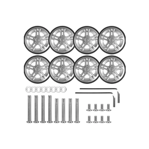 Zoofen 8 Pcs Luggage Replacement Wheels - 60 x 12mm Double Wheels, Rubber, Silver