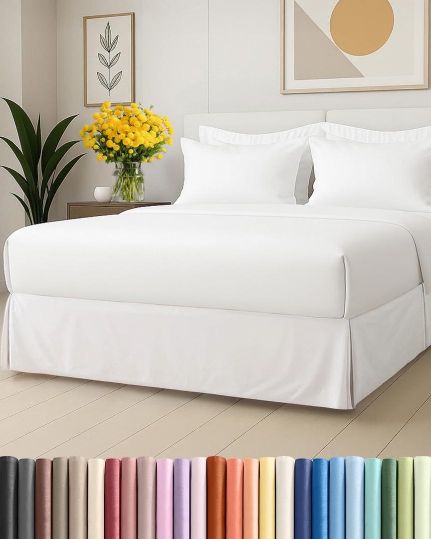 Pleated Bed Skirt Full Size - 3 Sided Pleated Bed Skirt Full - Ultra-Soft, Easy Fit with 15 Inch Tailored Drop - Hotel Quality, Wrinkle Free & Fade Resistant - for Women, Men, Kids and Teens - White