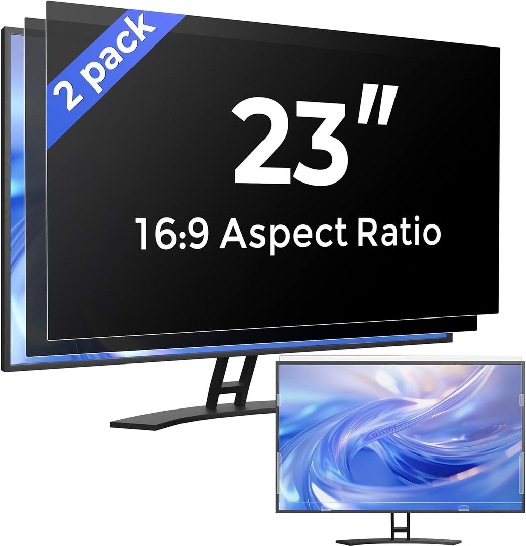 [2 Pack] 23 Inch Computer Privacy Screen Filter for Monitor 16:9 Aspect Ratio, Eye Protection Anti Blue Light Privacy Shield and Anti-Glare Protector, 23inch Removable Anti-Scratch 23in Protector Film