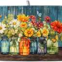 Daisy Dish Drying Mat for Kitchen Counter 18x24 Inch Rustic Vintage Flower Vases Drying Mats Microfiber Absorbent Dishes Drainer Mats Farmhouse Floral Wooden Board Dish Rack Pad