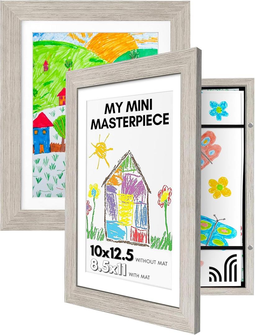 Americanflat Set of 2 10x12.5 Kids Art Frame - Front Loading Picture Frames Hold 100 Artworks - Use as 8.5x11 Frame with Mat or Display 10x12.5 Artwork Without Mat - My Mini Masterpiece - Driftwood