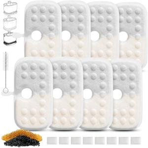4 x 8 Pack Cat Water Fountain Filter Replacement, Multi-Layer Filtration | Fits PLWF106/PLWF116/PLWF115/PLWF105/PLWF005, 8 Filters+8 Pre-Filter Sponges+1 Cleaning Brush Pet Fountain Filter Replacement