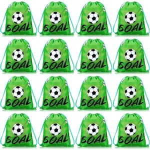 Shappy Pack of 16 Soccer Drawstring Bags for Party Favors 12 x 10 Inch Treat Candy Goodie Gifts Bags Team Supplies Sport Birthday Party Favors (Green)
