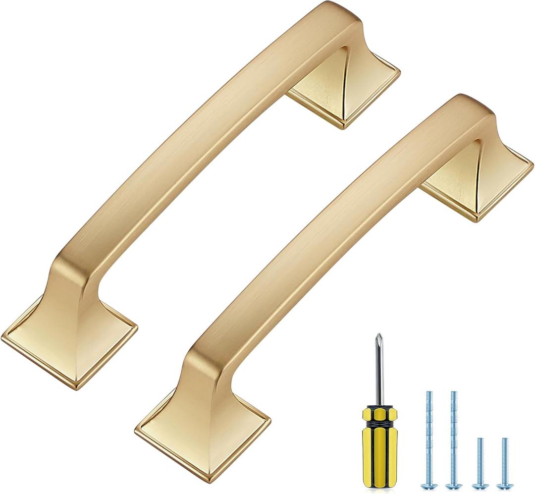 Ravinte Hardware 5 Pack Kitchen Cabinet Handles 3-3/4 Inch Hole Center Champagne Bronze Cabinet Pulls Solid Drawer Pulls for Kitchen Cabinet Door Handles Arch Dresser Handles for Cabinets and Drawers