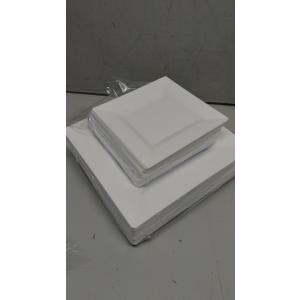 N9R 60PCS White Plastic Plates Square, 30 Dinner & 30 Dessert Plates Heavy Duty, Fancy Disposable Plates for Party, Wedding and other Events