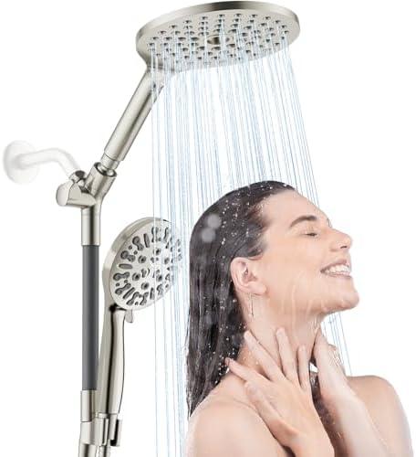 HOWUWEY Dual Shower Heads with Handheld Spray, 7.5" Rainfall Shower Head with Handheld Combo, High Pressure Double Shower Heads with Handheld Spray, 9 Modes Showerhead with 78" Hose (Brushed Nickel)