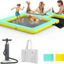 Inflatable Dock Floating Platform, 8FT x 6FT Inflatable Water Hammock w/Ladder, Thickened Dog Pool Ramp, Non-Slip Water Ramp Mat Floating Pool Float Island Raft Lounger for Lakes, Beach, Pools