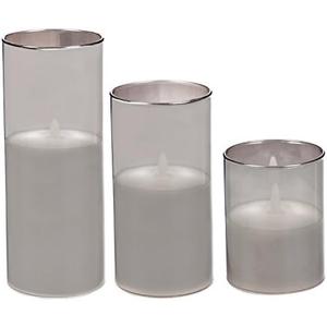 Cypress Home Beautiful Smoke Glass LED Wax Pillar Candle Table Top Décor, Set of 3-11 x 4 x 4 Inches Indoor/Outdoor Decoration for Homes, Yards and Gardens