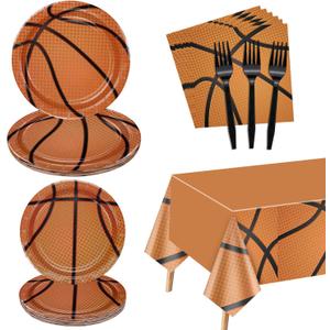 81 Pcs Basketball Tableware Set, Basketball Party Plates, Basketball Tablecloth, Napkins, Basketball Birthday Party Decorations for Teens Kids Boys Basketball Team Party Supplies, Serves 20 Guests