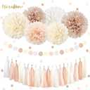 2 x NICROHOME EUR Boho Wedding Decorations, 28PCS Rustic Neutral Creamy White Tissue Paper Pom Poms Tassel, Dots Paper Garland Decor Packages for Baby Shower Birthday Bridal Shower Party Table