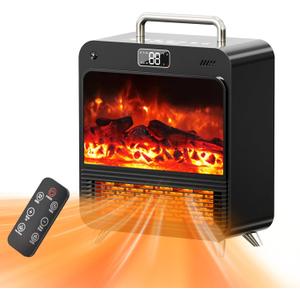 Electric Fireplace Heater,1500W Portable Electric Space Heater with Realistic 3D Flame,Touch&Remote Control,PTC Fast Heating,3 Heating Modes for Indoor Use Home Office Christmas Decor
