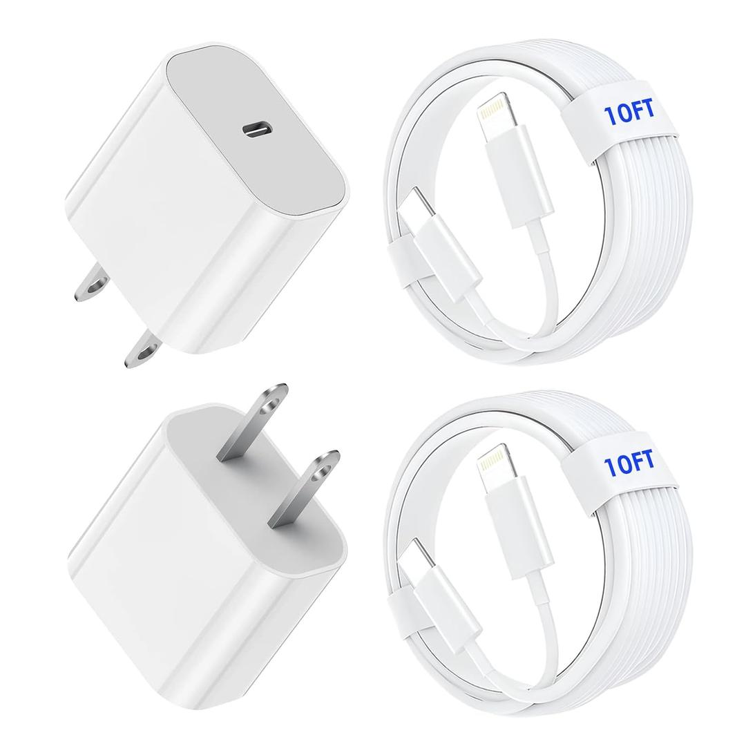 2Pack Fast Charger iPhone [Apple MFi Certified],10FT iPhone Charger Fast Charging USB C to Lightning Cable with 2Pack PD USB C ChargerBlock 10ft i Phone Charger Cord for i Phone 14/13/12/11/X/XS Max/8