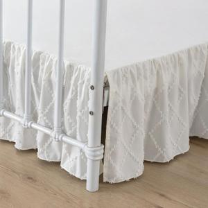 Bed Skirt Queen Size Ruffled Bed Skirt with Split Corners, 18 Inch Drop Dust Ruffle Bed Skirts with Platform, Boho Tufted Shabby Chic Queen Size Bed Skirts, Ivory