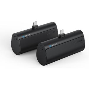 VEGER 2 Pack Portable Chargers for iPhone, 5000mAh Mini Fast Charging Power Banks 20W PD Portable External Battery Compatible with iPhone 14, 13, 12, 11, 8, 7, XS Max, Pro Max, AirPods (Black+Black) (C Black+Black)