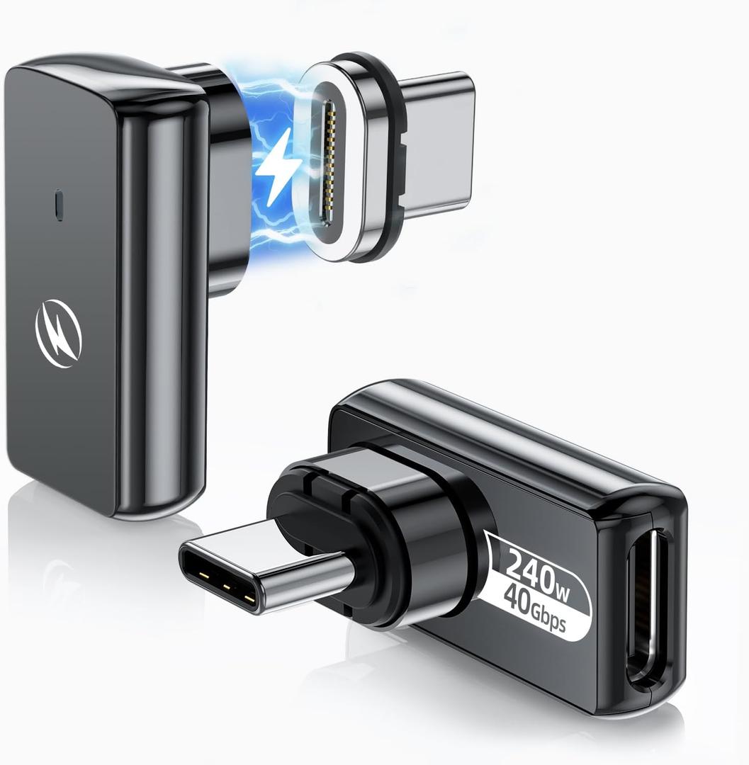 USB C Magnetic Adapter 240w, (2 Pack) 90 Degree Magnetic USB C Adapter 24 Pin with PD Fast Charging USBC 4 40Gbps 8K 60Hz for Thunderbolt 3/4, MacBook Pro/Air and More Type C Devices