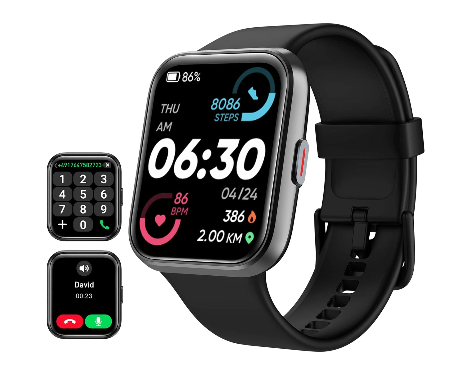 Tensky Smart Watch for Men/Women Android & iPhone, Alexa Built-in, 1.8" Touch Screen Fitness Tracker with Answer/Make Calls, 3ATM Waterproof Heart Rate/Sleep/SpO2 Monitor, Pedometer, 100+ Sport Modes (Black)