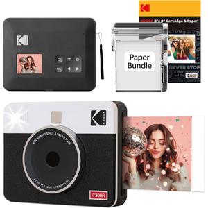 KODAK Mini Shot 3 Retro 3x3 Instant Digital Camera & Photo Printer, 38 Sheets, 2-in-1 Portable Print Camera, Bluetooth Smartphone Printer for iOS & Android, 4PASS Dye Sublimation, White