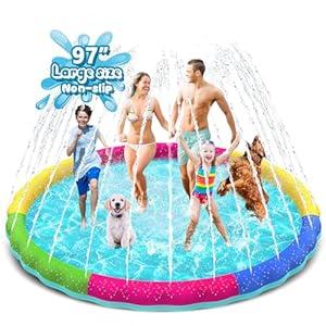 YAUNGEL Splash Pad for Dogs and Kids, 97in NonSlip Splash Sprinkler Pad 0.58mm Thickened Durable and Foldable Dog Pool Inflatable Summer Outdoor Water Toys, Mix Colors
