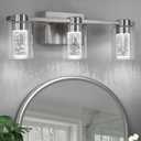 Bathroom Light Fixtures, Brushed Nickel 3 Light Bathroom Vanity Light Over Mirror, Modern Crystal Dimmable LED Vanity Lights with Clear Glass Shade for Bedroom Living Room